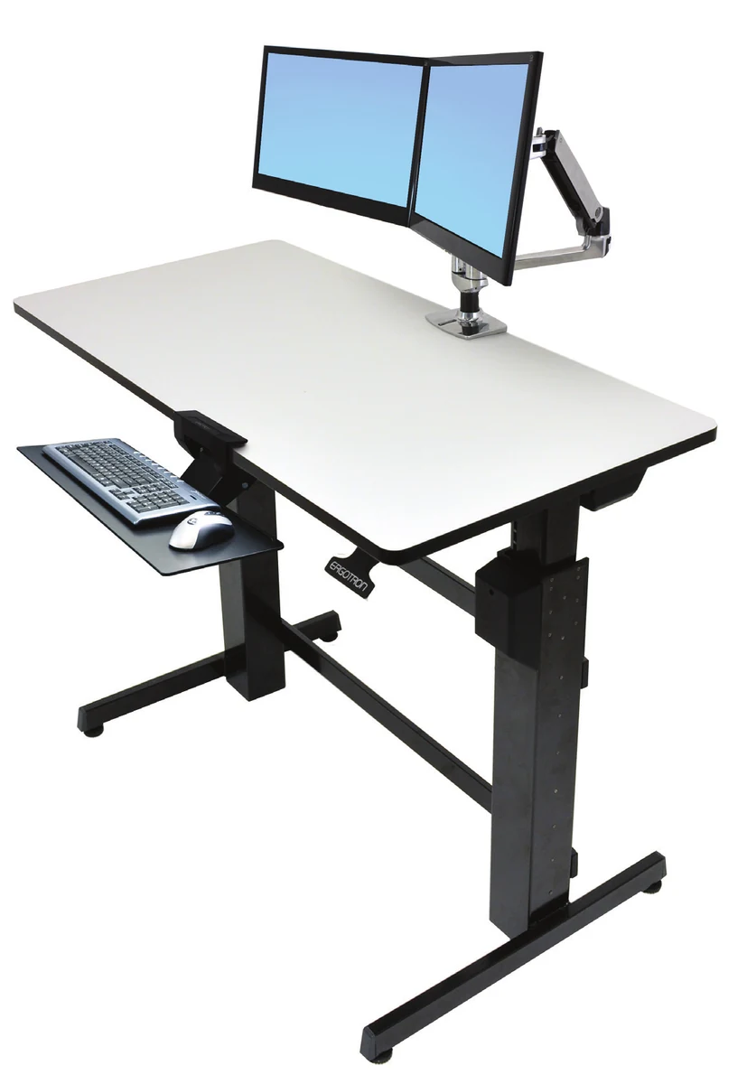 Ergotron WorkFit-D Steh-Sitz-Tisch mit optionalem Monitorarm und Tastaturablage